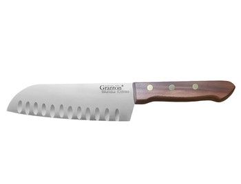 Granton Santoku Knife Granton Edge w/Wood Handle 7 in