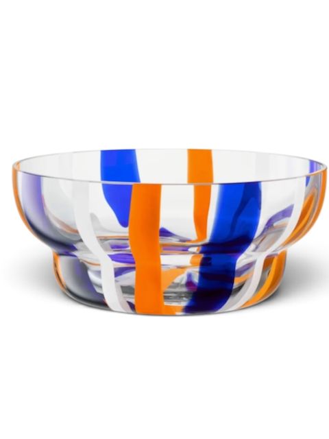 LSA International Folk Bowl Orange & Blue & White 9.5 in