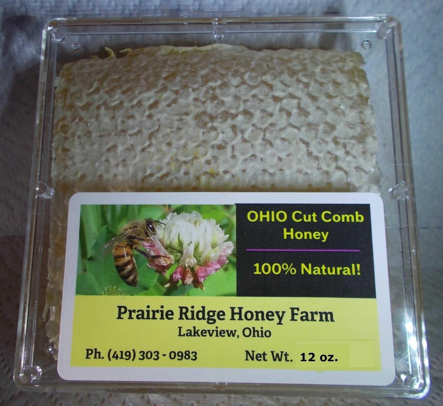 Pure, Raw Ohio Comb Honey - 100% Natural: 12 ounce cut honeycomb