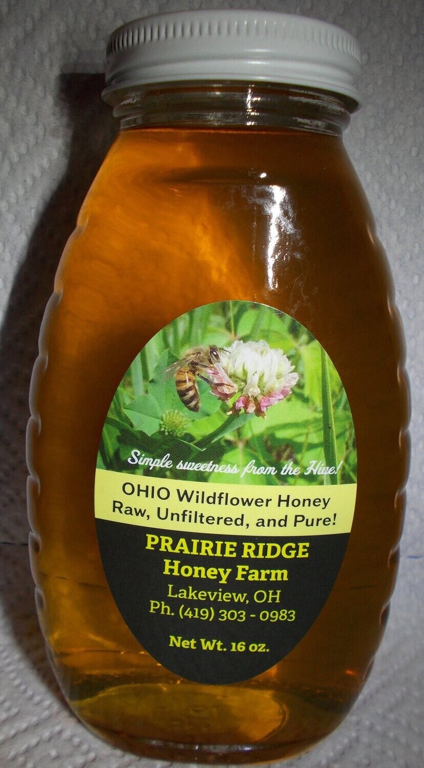 Pure, Raw, Unfiltered Ohio Wildflower Honey - 16 oz. Glass Jar
