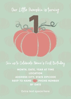 Fall 1st Birthday Invitation - Little Pumpkin - Mint & Peach - Customized