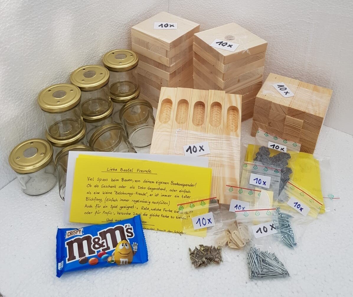 10x Bausatz für Bonbonspender aus Holz - für Kindergeburtstage, Schulen, Vereine