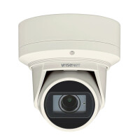 Hanwha Wisenet 4MP Outdoor Motorised VF Flateye Camera, H.265, 3.2-10mm, White : HAN-QNE-7080RV