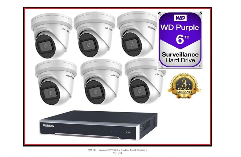 8MP 8CH Hikvision CCTV Kit: 6 x Outdoor Turret Cameras + 8CH NVR 8MP 8CH Hikvision CCTV Kit: 6 x Outdoor Turret Cameras + 8CH NVR