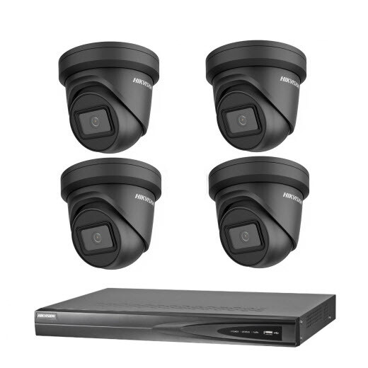 8MP 4CH Hikvision CCTV Kit: 4 x Outdoor Turret Black Shadow Series + 4CH NVR