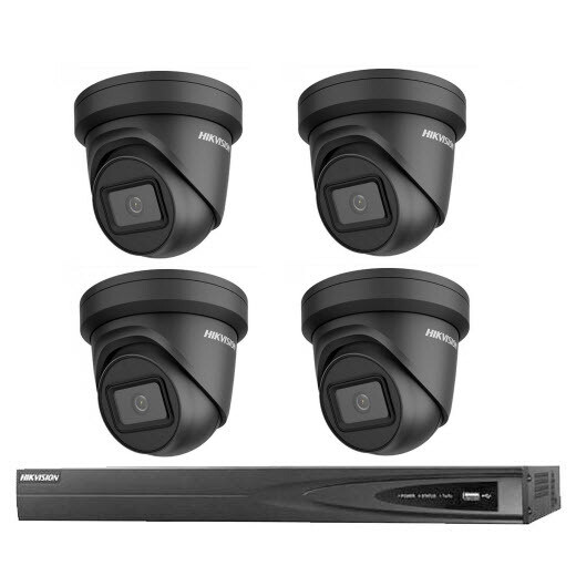 6MP 4CH Hikvision CCTV Kit: 4 x BLACK Outdoor Turret Cameras + 4CH NVR