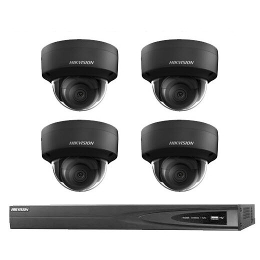 8MP 4CH Hikvision CCTV Kit: 4 x BLACK Outdoor Domes Black Shadow Series+ 4CH NVR