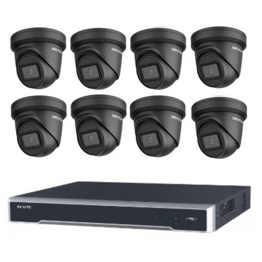 8MP 8CH Hikvision CCTV Kit: 8 x Outdoor Turret Black Shadow + 8CH NVR