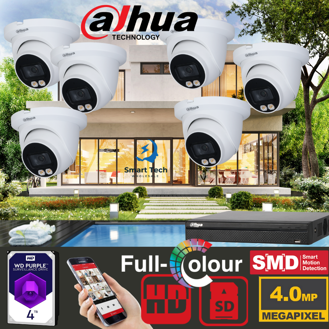 6x Dahua IPC-HDW3449TM-AS-LED 4MP Full-color Warm LED Fixed-focal Eyeball WizSense IP Camera