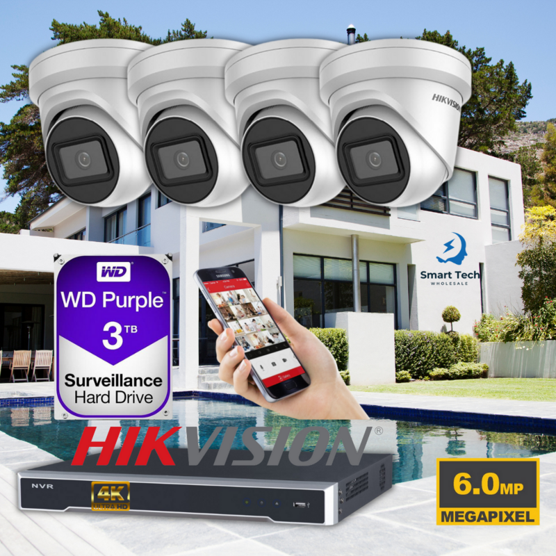 6MP 4CH Hikvision CCTV Kit: 4 x Outdoor Turret Cameras + 4CH NVR