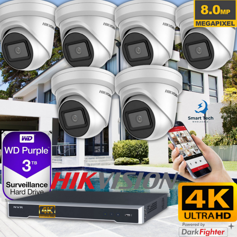 8MP 8CH Hikvision CCTV Kit: 6 x Outdoor Turret Cameras + 8CH NVR+ 3TB