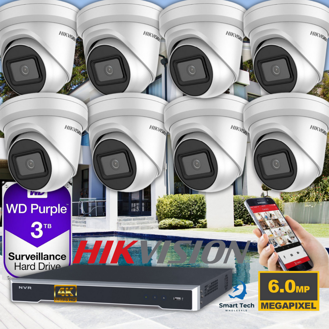 6MP 8CH Hikvision CCTV Kit: 8 x Outdoor Turret Cameras + 8CH NVR