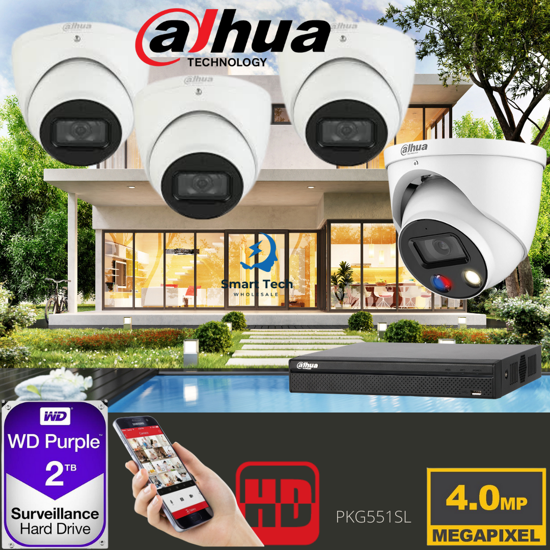 Dahua 4ch 4MP+5MP TIOC Turret kit +2TB HDD 4 IP Cameras