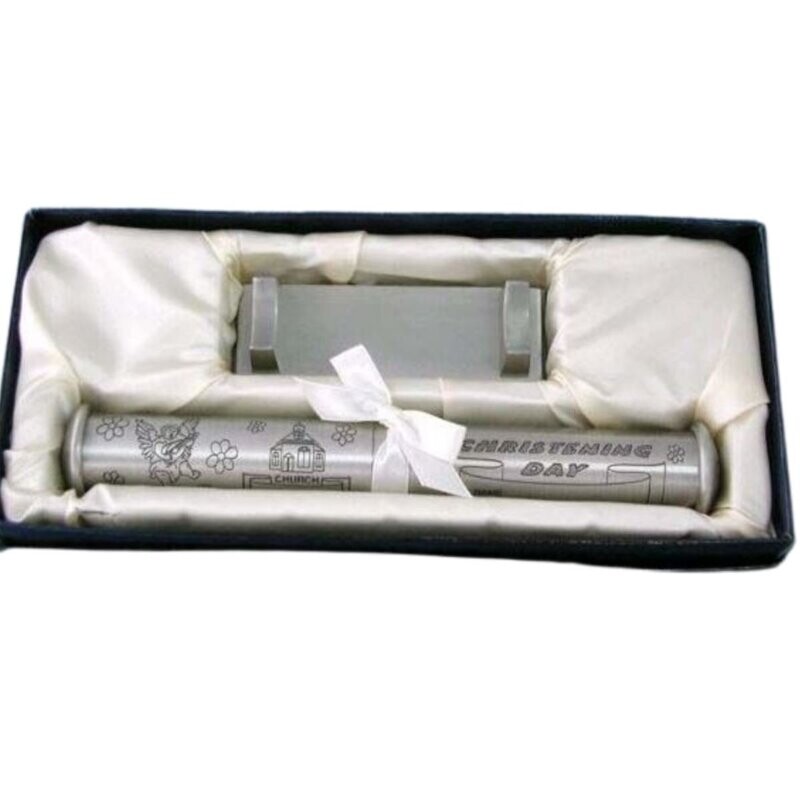 CHRISTENING Certificate Holder & Stand (Pewter Finish)