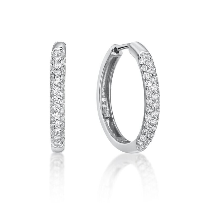 Sterling Silver CZ PAVE Set Tube Huggie Hoop Earrings