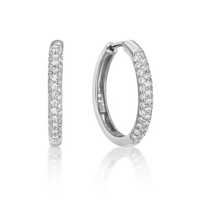 Sterling Silver CZ PAVE Set Tube Huggie Hoop Earrings