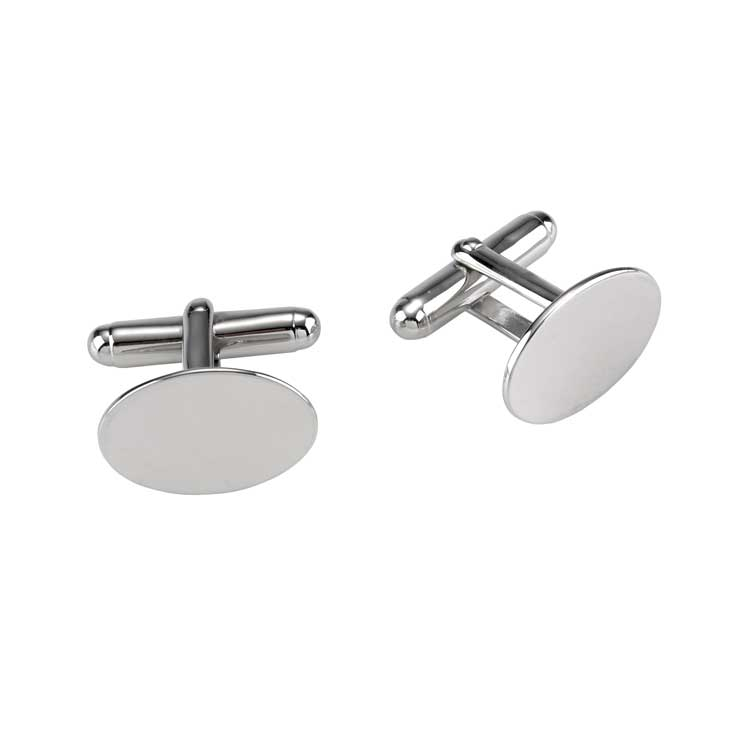 Polished Rhodium Plated Sterling Silver Oval Cufflinks