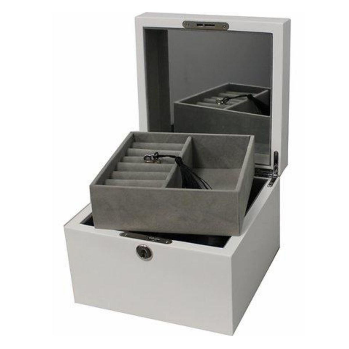 Square Timber Jewellery Box - (White)