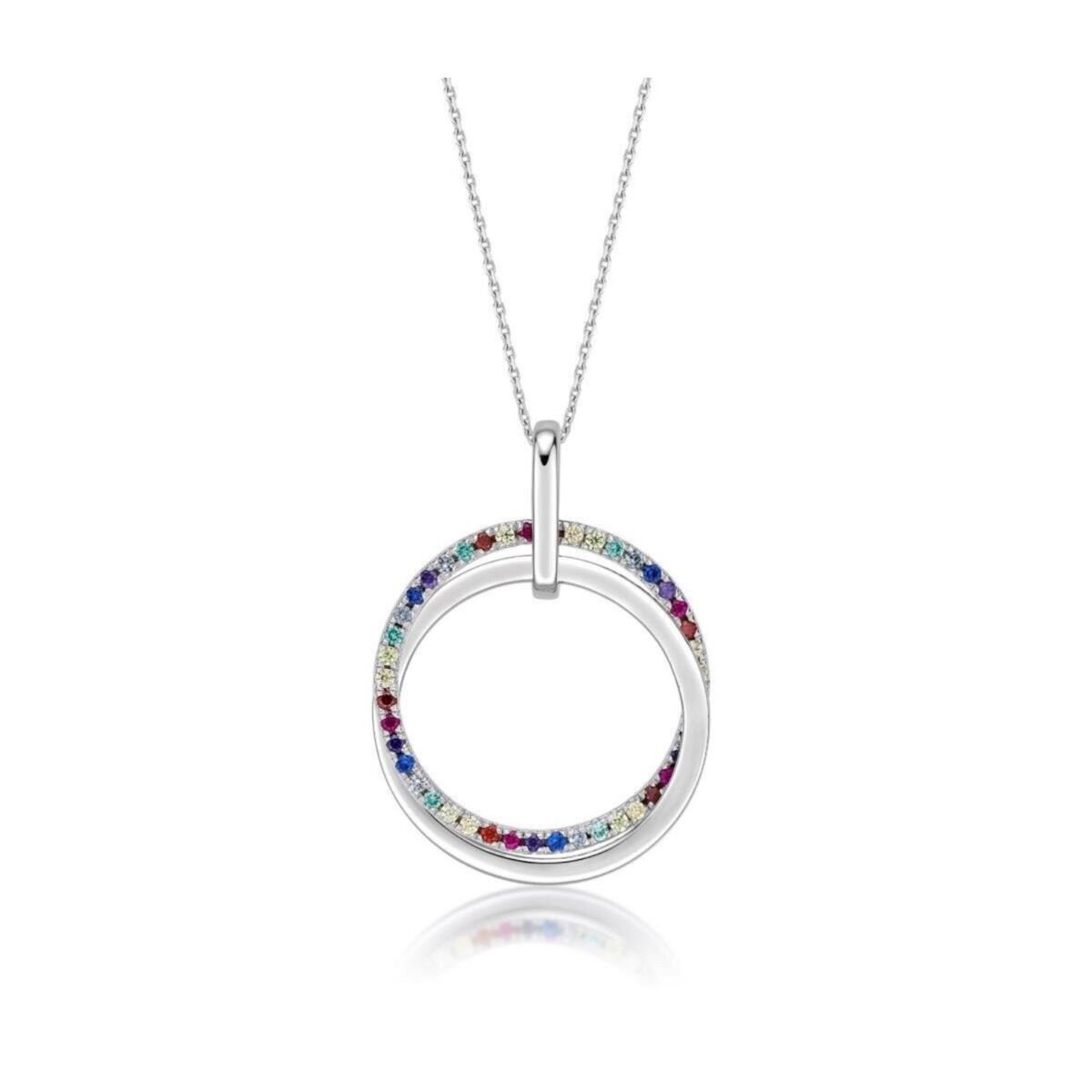 Sterling Silver Double Circle Rainbow CZ Set Pendant Sterling Silver Double Circle Rainbow CZ Set Pendant