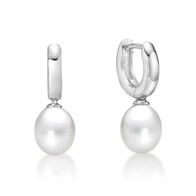 Sterling Silver Freshwater Pearl Drop 2.70mm Huggie Earrings Sterling Silver Freshwater Pearl Drop 2.70mm Huggie Earrings