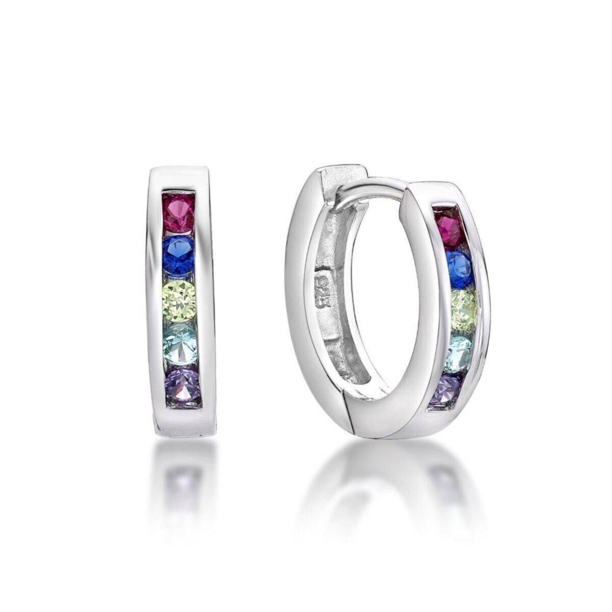 Sterling Silver Rainbow Channel CZ Set Huggie Earrings