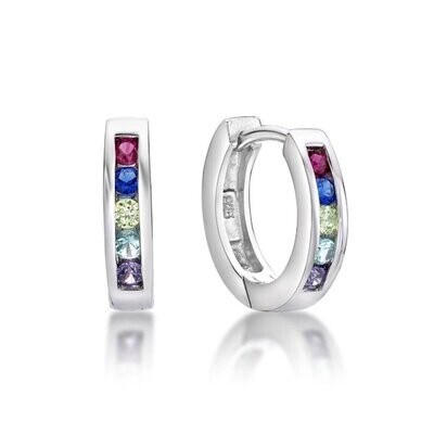 Sterling Silver Rainbow Channel CZ Set Huggie Earrings