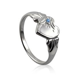 Sterling Silver Heart Birthstone Signet Ring