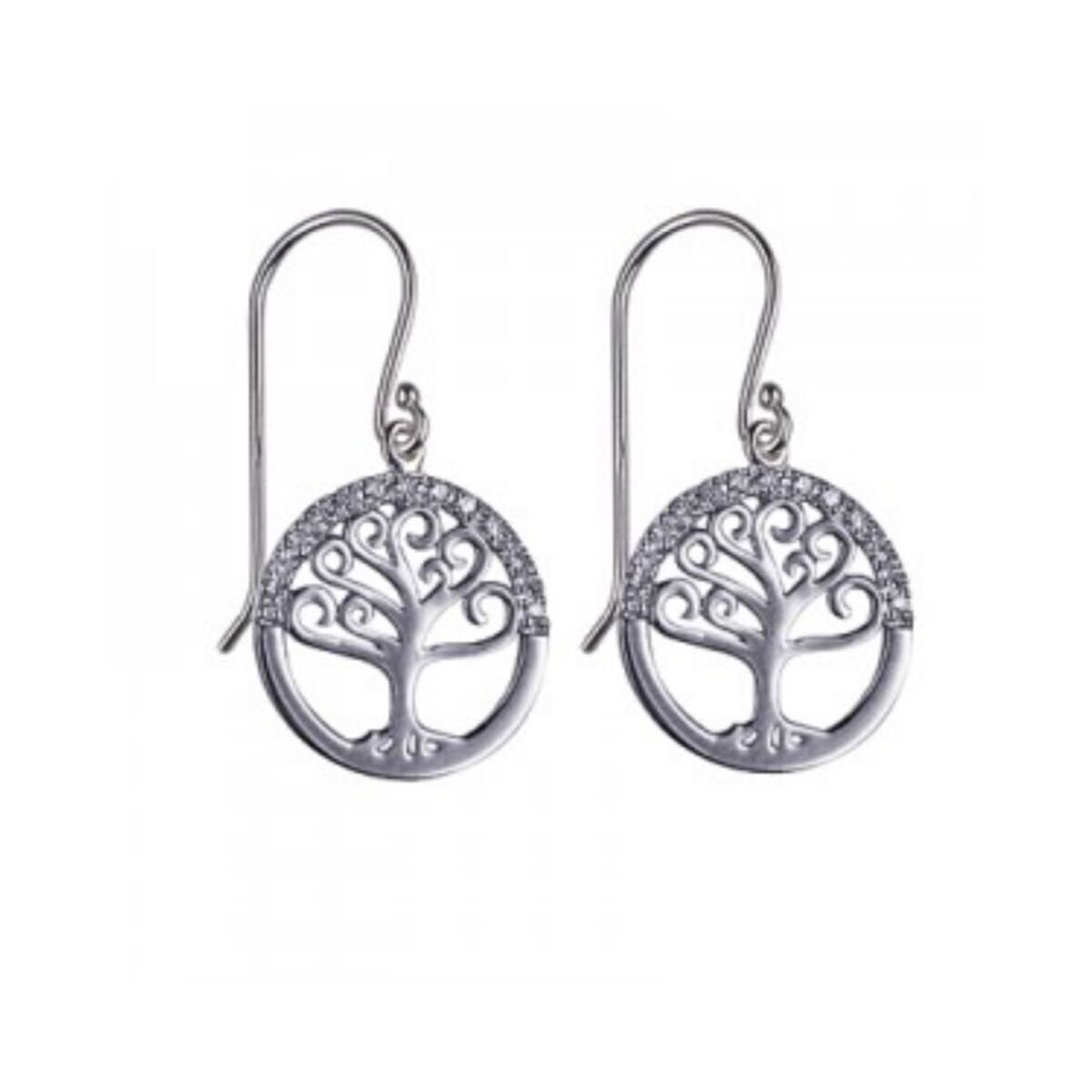 Sterling Silver Tree of Life & CZ Earrings