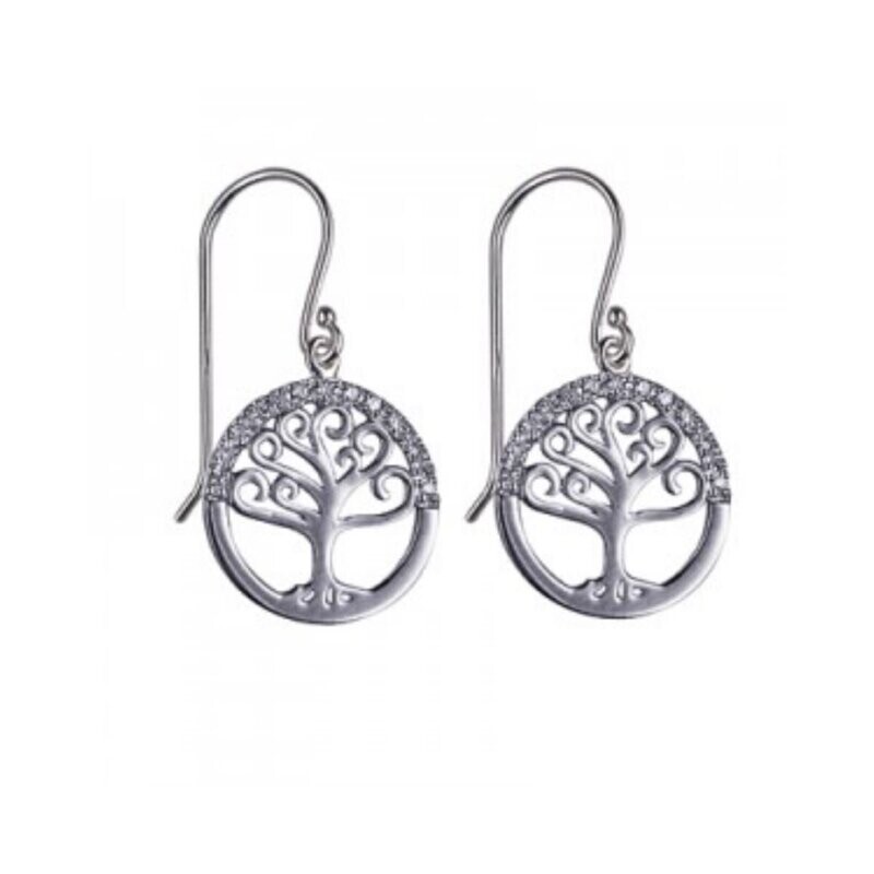 Sterling Silver Tree of Life & CZ Earrings