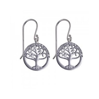 Sterling Silver Tree of Life & CZ Earrings