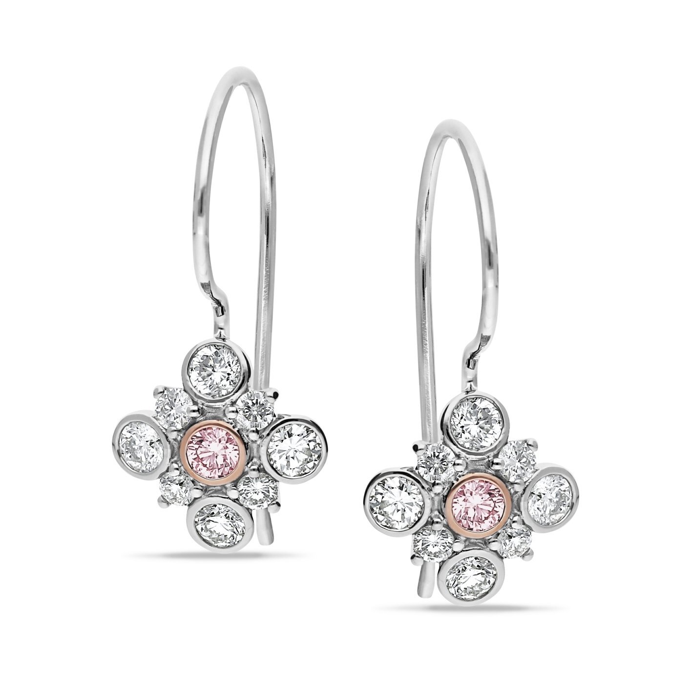 9ct White Gold Pink Diamond Hook Earrings