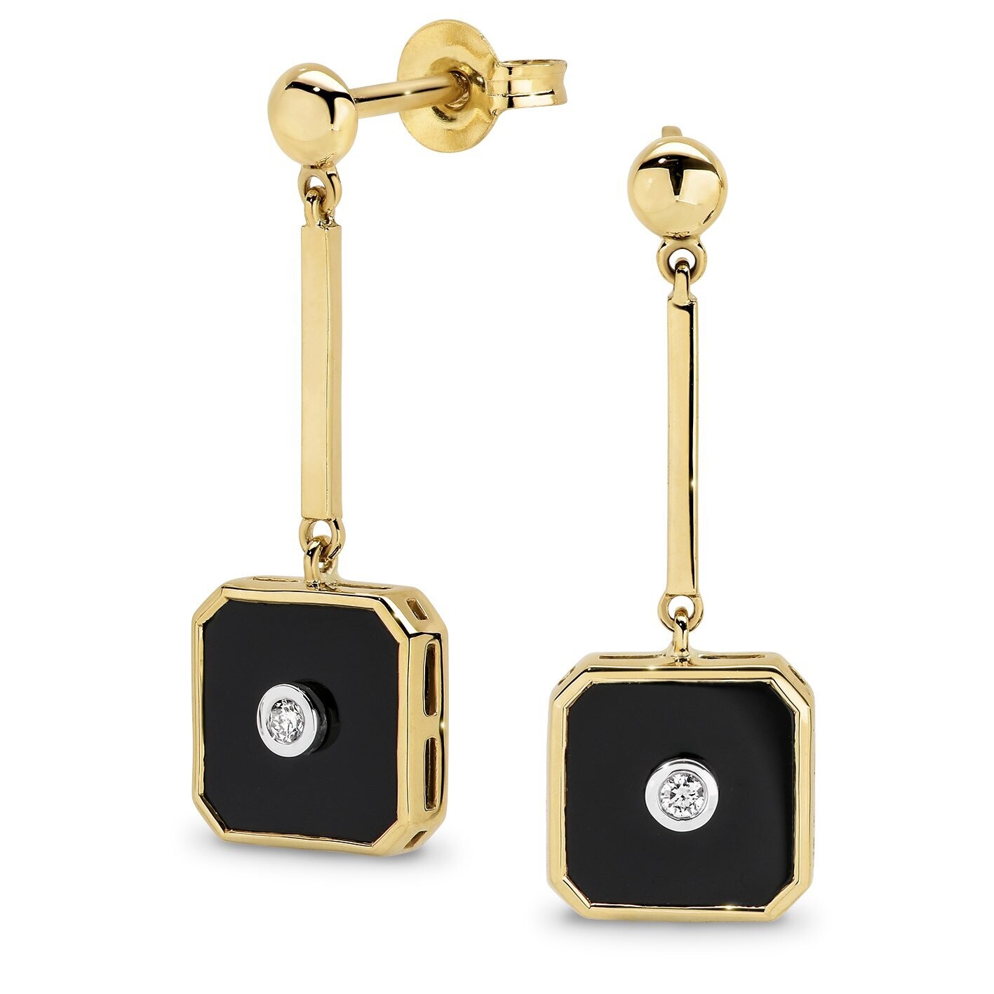 9ct Yellow Gold Onyx & Diamond Earrings