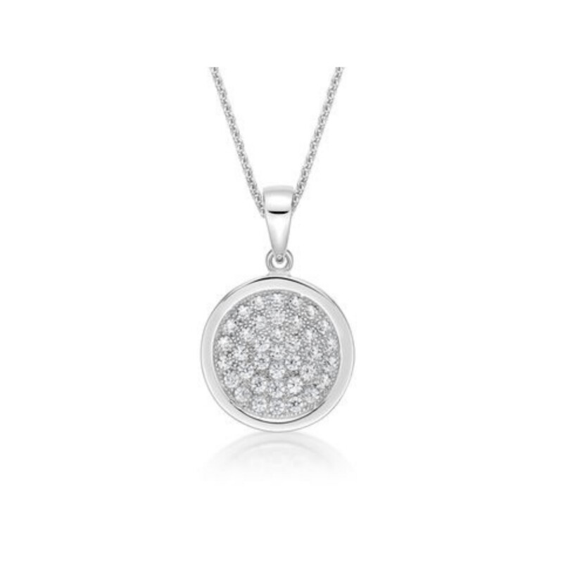 Sterling Silver Concave Pave Set CZ Pendant & Chain