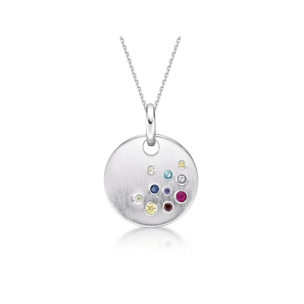 Sterling Silver Rainbow CZ Concave Disc & Chain Sterling Silver Rainbow CZ Concave Disc & Chain