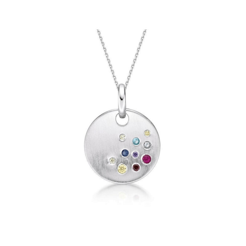 Sterling Silver Rainbow CZ Concave Disc & Chain