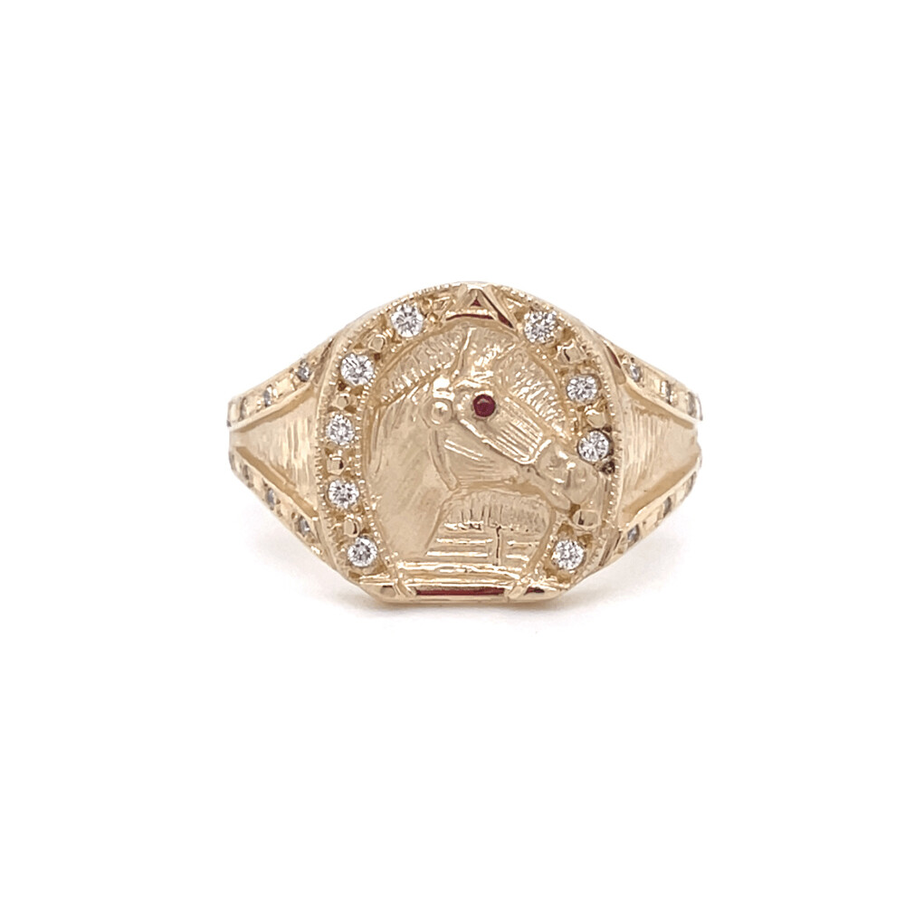 9ct Yellow Gold Diamond Ruby Horseshoe Ring