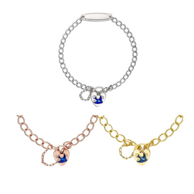 CURB Bracelet with ID & BLUEBIRD Heart Padlock