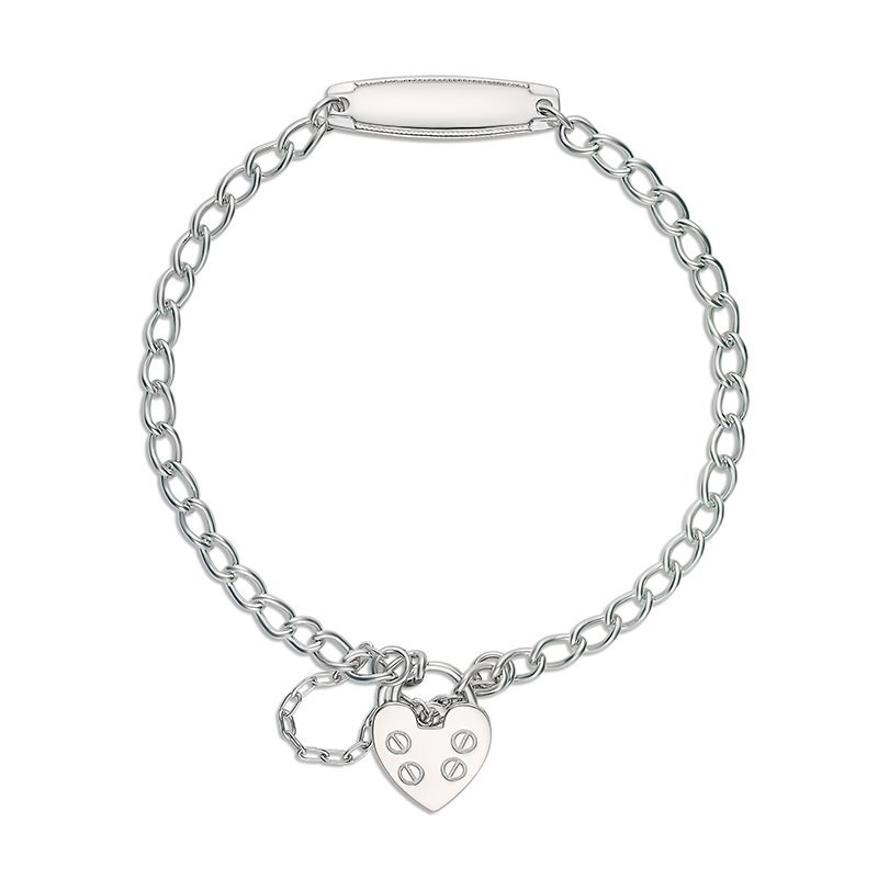 Curb Baby Bracelet with ID Plate PLAIN Heart Padlock