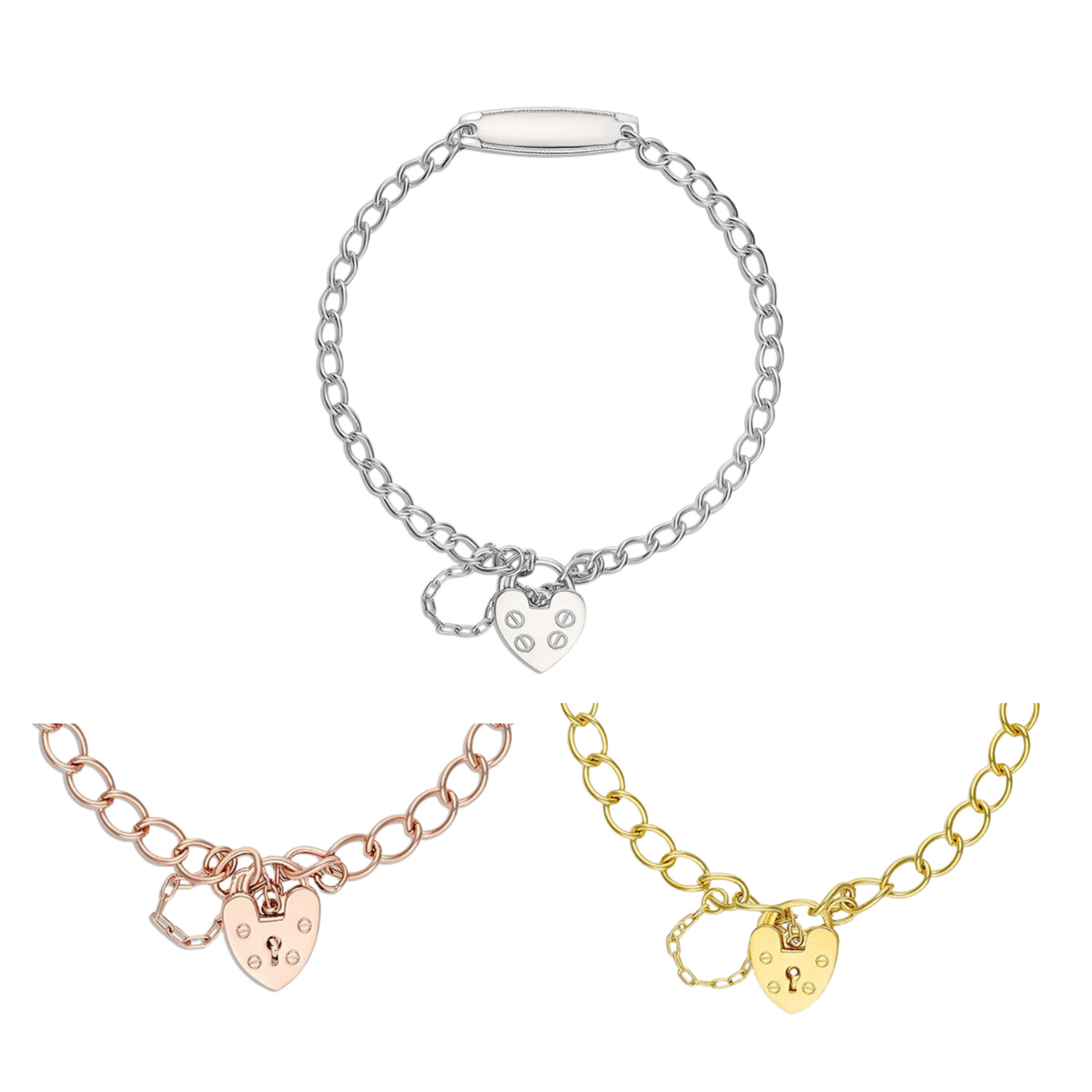 Curb Baby Bracelet with ID Plate PLAIN Heart Padlock