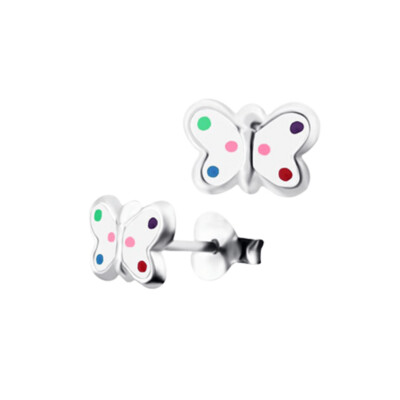 Sterling Silver Polka Dot Butterfly Studs