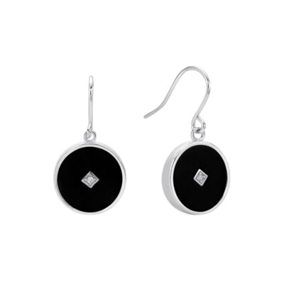 St.Sil  Round Onyx & Square CZ Hook Earrings