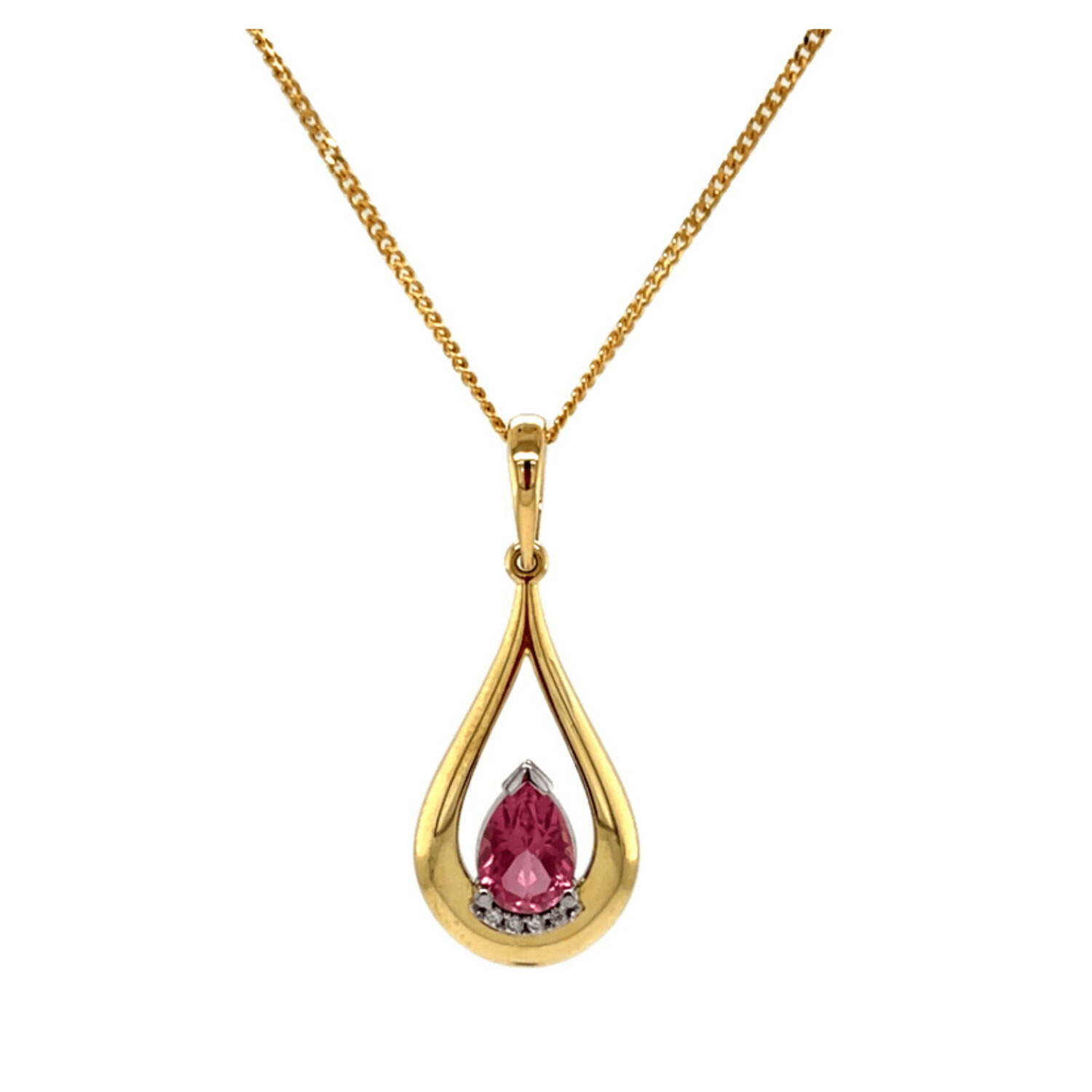 18Y Pink Tourmaline & Diamond Open Tear Drop Pendant