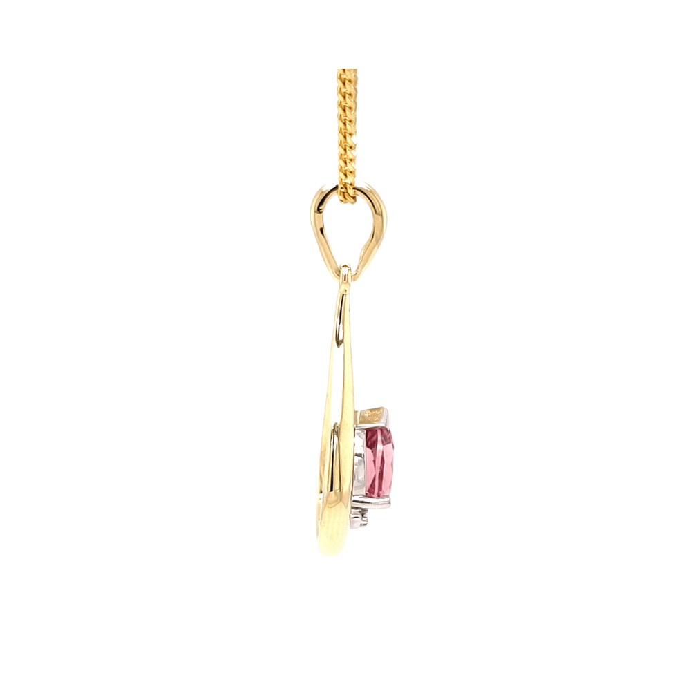 18Y Pink Tourmaline & Diamond Open Tear Drop Pendant
