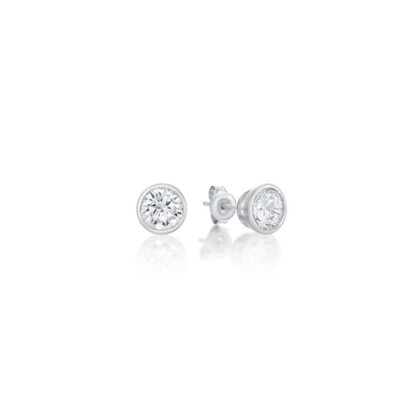 AVAILABLE IN 6 SIZES-Sterling Silver Round CZ Bezel Set Studs, Size: 3.00mm