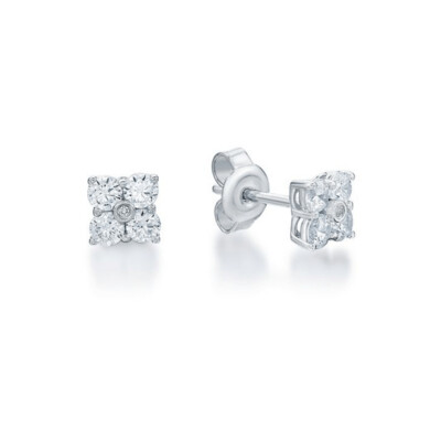 Sterling Silver Square Round CZ Earrings