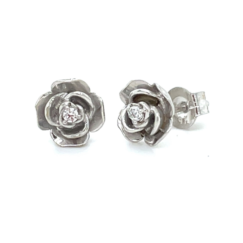 9ct White Gold ROSE CZ set Stud Earrings