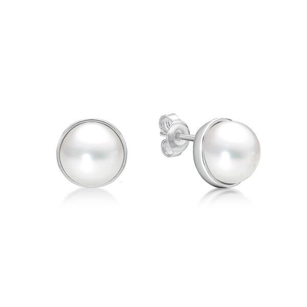 STERLING SILVER WHITE FWP With Surround STUD EARRINGS