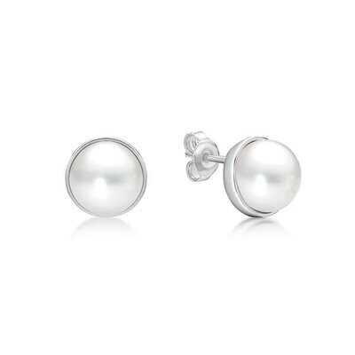 STERLING SILVER WHITE FWP With Surround STUD EARRINGS