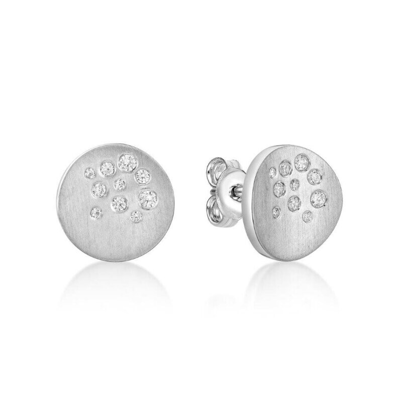 Sterling Silver Concave Disc & CZ Set Earrings