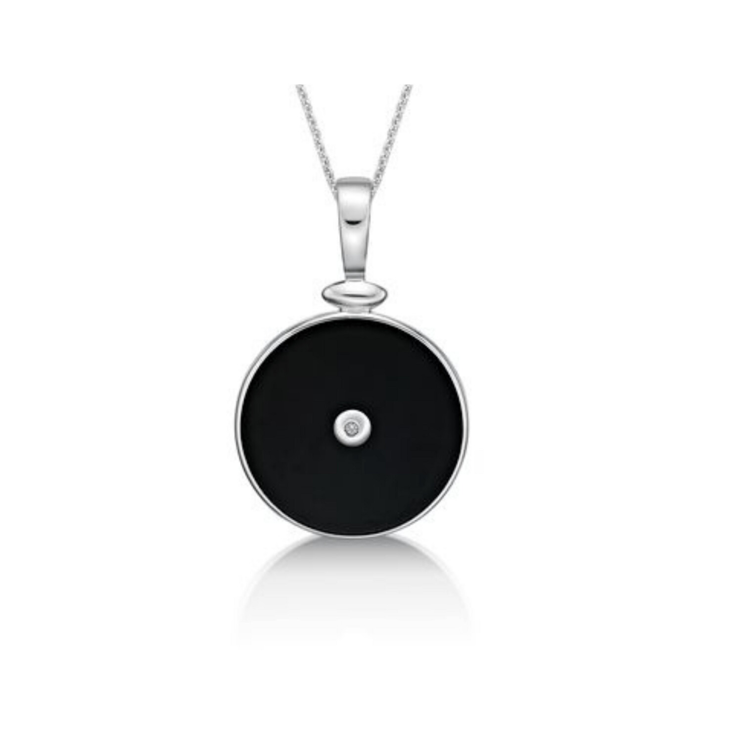 Sterling Silver Round Onyx & CZ Enhancer Pendant